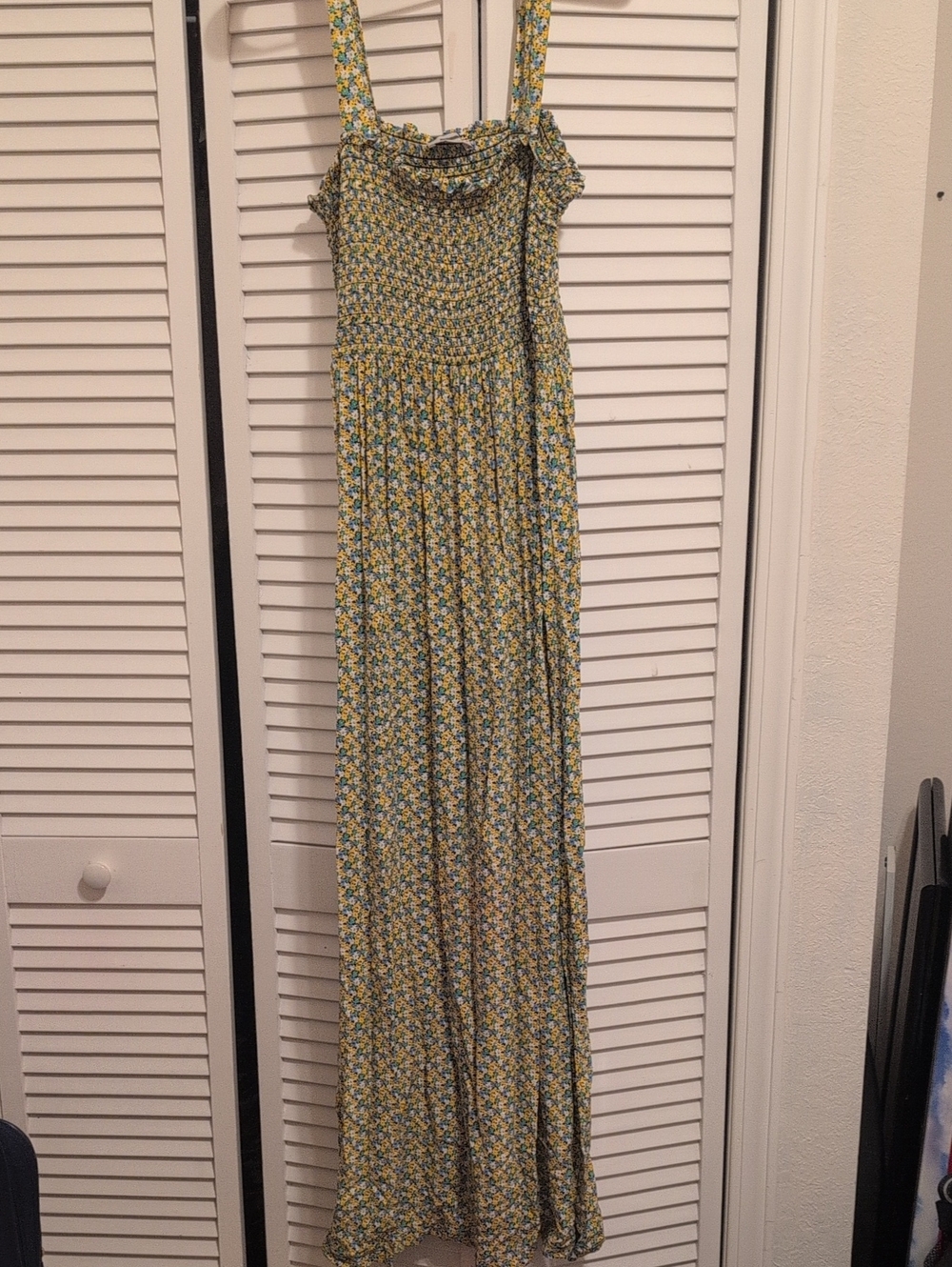 LOFT Yellow and Green Floral Smocked Maxi Dress